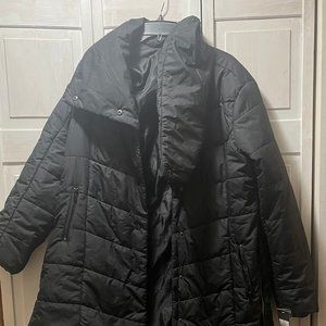 Black Puffer Coat with Belt